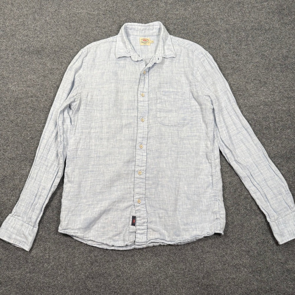 Faherty Light Blue 100% Linen Long Sleeve Button Down Shirt Womens Size Small